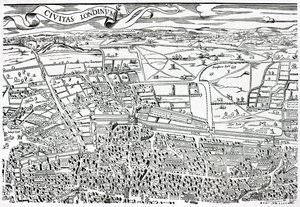 Detail of London North of the city from Civitas Londinium (woodblock print)