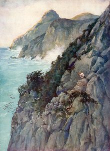 Illustrasjon for Robinson Crusoe av Daniel Defoe (farge litho)