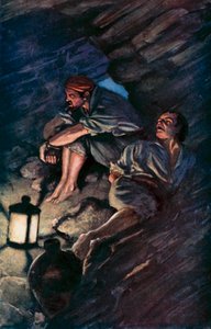 Illustrasjon for Robinson Crusoe av Daniel Defoe (farge litho) av Ralph Noel Pocock