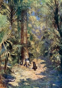 Illustrasjon for Robinson Crusoe av Daniel Defoe (farge litho)