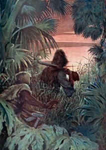 Illustrasjon for Robinson Crusoe av Daniel Defoe (farge litho)