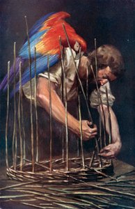 Illustrasjon for Robinson Crusoe av Daniel Defoe (farge litho) av Ralph Noel Pocock