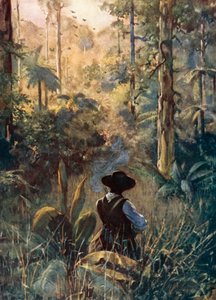 Illustrasjon for Robinson Crusoe av Daniel Defoe (farge litho)