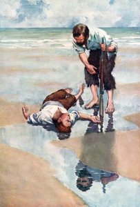 Illustrasjon for Robinson Crusoe av Daniel Defoe (farge litho)