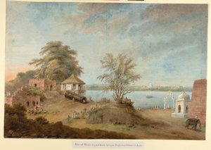 The Great Gun of Agra liggende ved siden av Fort-muren, ca. 1814-15 (akvarell på papir)