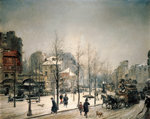Snø på Boulevard de Clichy. Maleri av Ramon Marti i Alsina (1826-1894)