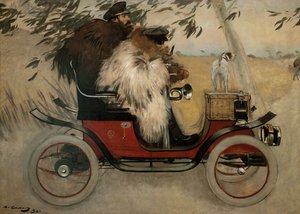 Ramon Casas og Pere Romeu i en bil - Casas, Ramon (1866-1932) - 1901 - Olje på lerret - 208x291 - Museu Nacional d