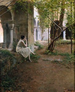 Ung kvinne som mediterer i et kloster av Ramon Casas i Carbo