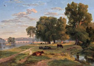 Thames ved Richmond fra Middlesex bank, ser mot broen
