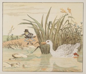 En liljehvit and kom og slukte ham, fra The Hey Diddle Diddle Picture Book, pub.1882 (fargegravering) av Randolph Caldecott
