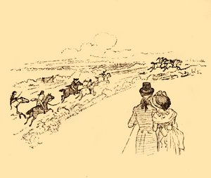 Tilskuere ser på når John Gilpin blir jaget over landsbygda, 1878, c1918. av Randolph Caldecott