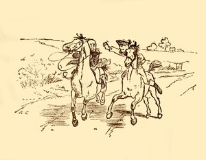 John Gilpin blir funnet av postgutten fra Bell Inn, 1878, c1918. av Randolph Caldecott
