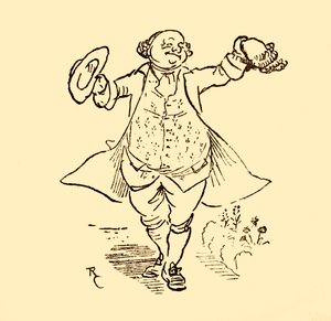 John Gilpins venn låner ham en parykk og en hatt, 1878, c1918. av Randolph Caldecott