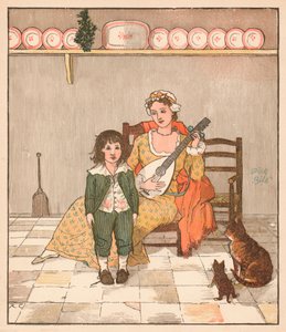 Mester Bill Primrose forbereder seg på å synge historien, c1879. av Randolph Caldecott