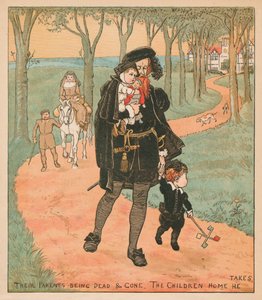 Foreldrene deres er døde og borte, Barnehjemmet han tar, c1878. av Randolph Caldecott