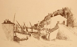 lokal fransk fiskerlandsby i Sør-Frankrike c1884 av Randolph Caldecott