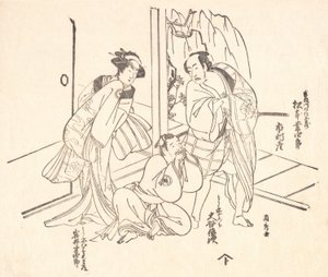 Scene fra et drama: Matsumoto Koshiro I og to andre skuespillere. av Ranshu