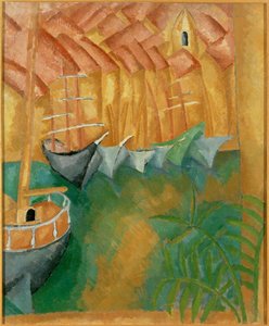 Båter fortøyd i havnen i Marseille (maleri på lerret) av Raoul Dufy