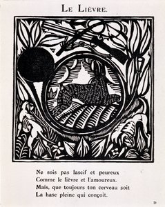Haren - i «Orfeus#39; bestiarium eller prosesjon» av Apollinaire, illustrert av Raoul Dufy (1877–1953), red. de la Sirène, Paris av Raoul Dufy