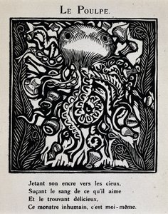 Blekkspruten - i «Orfeus#39; bestiarium eller prosesjon» av Apollinaire, illustrert av Raoul Dufy (1877–1953), red. de la Sirene, Paris av Raoul Dufy