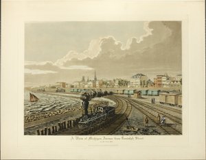 En utsikt over Michigan Avenue fra Randolph Street i år 1865