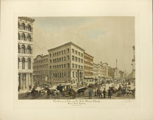 Corner of Lake and La Salle Streets, Chicago, Marine Bank Building i år 1864