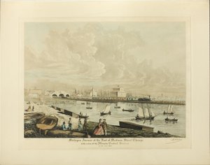 Michigan Avenue ved foten av Madison Street, Chicago, med utsikt over Illinois sentralstasjon i år 1864