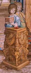 flamsk billedvev. Serien Apostlenes gjerninger. Saint Paul og Saint Barnabas i Lystra (San Pablo y San Bernabé en Lystra). 8. klut i serien, den ble delt i to for å tilpasse den til rommet. Modell tegneserie av Rafael Sanzio. 1519. Tilvirke Jan Raes av Raphael