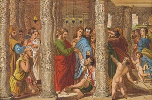 Helbredelsen av den lamme mannen (fargelitografi) av Raphael (1483-1520) (after)