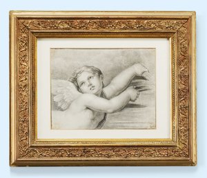 Hodet til en putto (svart kritt på papir) av after Raphael