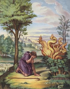 Moses og den brennende busken (farge litho) av after Raphael