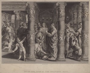 Peter og Johannes ved den vakre porten (gravering) av after Raphael