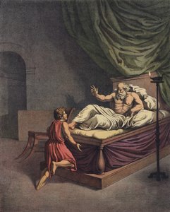 Samuel går til Eli etter å ha hørt en stemme rope navnet hans (farge litho) av after Raphael