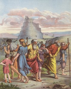 Babelstårnet (farge litho) av after Raphael