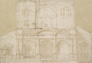 Arkitektonisk design (Villa Madama) (penn og brunt blekk med brun vask på off-white papir) av Raphael