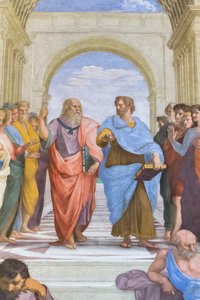 Aristoteles og Platon: detalj fra School of Athens i Stanza della Segnatura