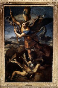 Saint Michael beseirer dragen eller det store Saint Michael-maleriet av Raffaello Sanzio dit Raphael (1483-1520) 1518. Søn 2,68x1,6 m Paris musee du Louvre