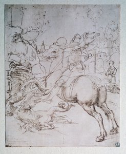 St George and the Dragon - Tegning, ca. 1505 av Raphael