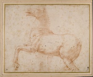 Studie av en hest (penn og blekk og blyant på papir) av Raphael