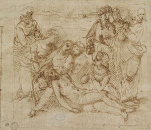 The Lamentation (penn og brunt blekk på hvitt papir) av Raphael