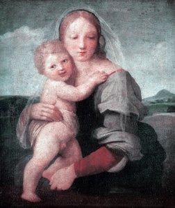 The Madonna and Child (Madonne of the Tower) 1509-1511 (olje på lerret) av Raphael