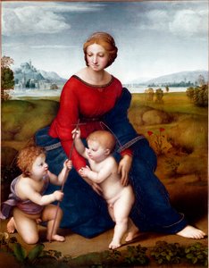 The Virgin in the Prairie eller Madonna of the Belvedere Maleri av Raphael (Raffaello Sanzio 1483-1520) 1506 Søn. 113 X 88 cm Vienna Kunsthistorisches Museum av Raphael