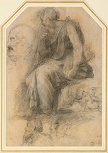 En mannlig helgen, sittende Study for the Disputa, c1500-tallet av Raphael