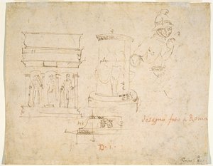 Arkitektoniske detaljer og en soldat [verso] av Raphael