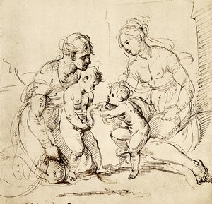 Design for den hellige familie fra Canigiani-huset i München av Raffaello Sanzio Raphael