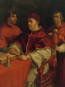 Leo X med kardinalene Giulio de Medici og Luigi de Rossi, 1517-18 av Raffaello Sanzio Raphael