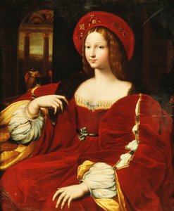 Portrett av Giovanna av Aragon, sittende tre fjerdedels lengde, i kammeret hennes,
