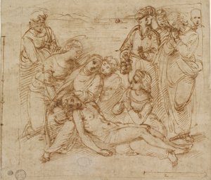 The Lamentation study for the Entombment of Christ, tidlig på 1500-tallet av Raphael