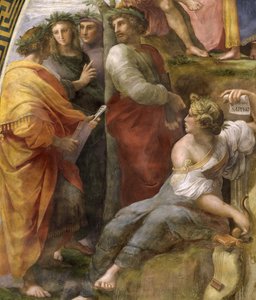 Parnass. Detalj. Fresco i Stanza della Segnatura, ca 1510-1511. av Raphael