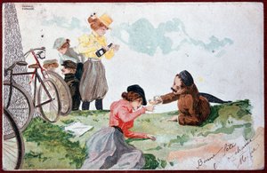 Country Party: Picnic and Cycling - illustrasjon av R. Kirchner, v.1900